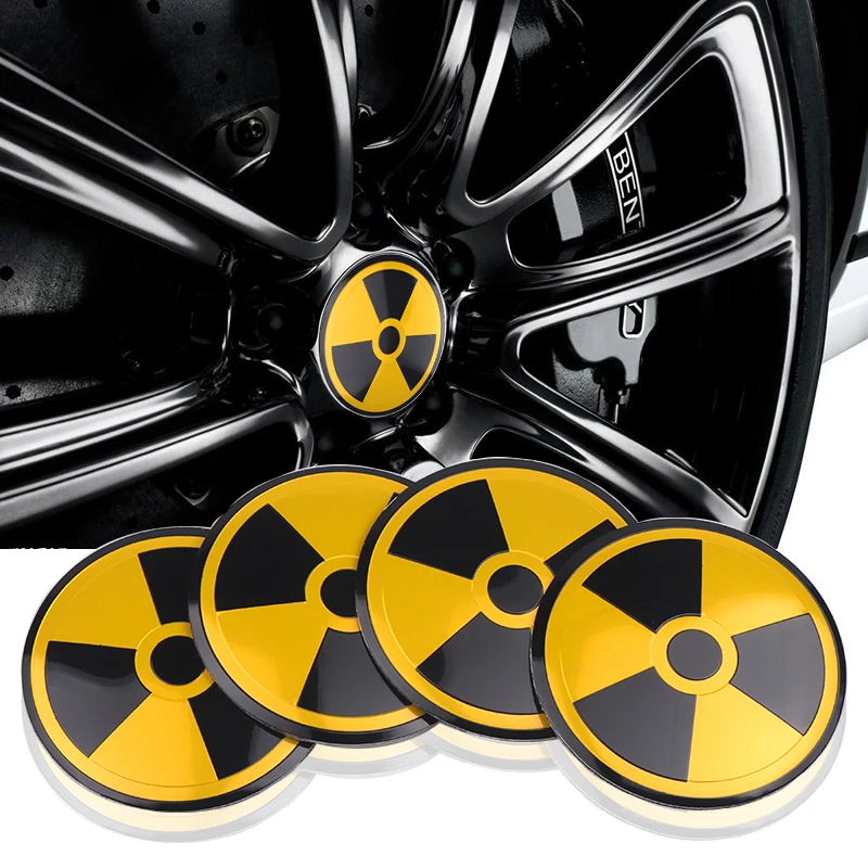 

4pcs 56mm Car Styling Radioactive Warning Atomic Nuclear Radiation Aluminium Car Wheel Hub Center Cap Deocr Stickers Accessories