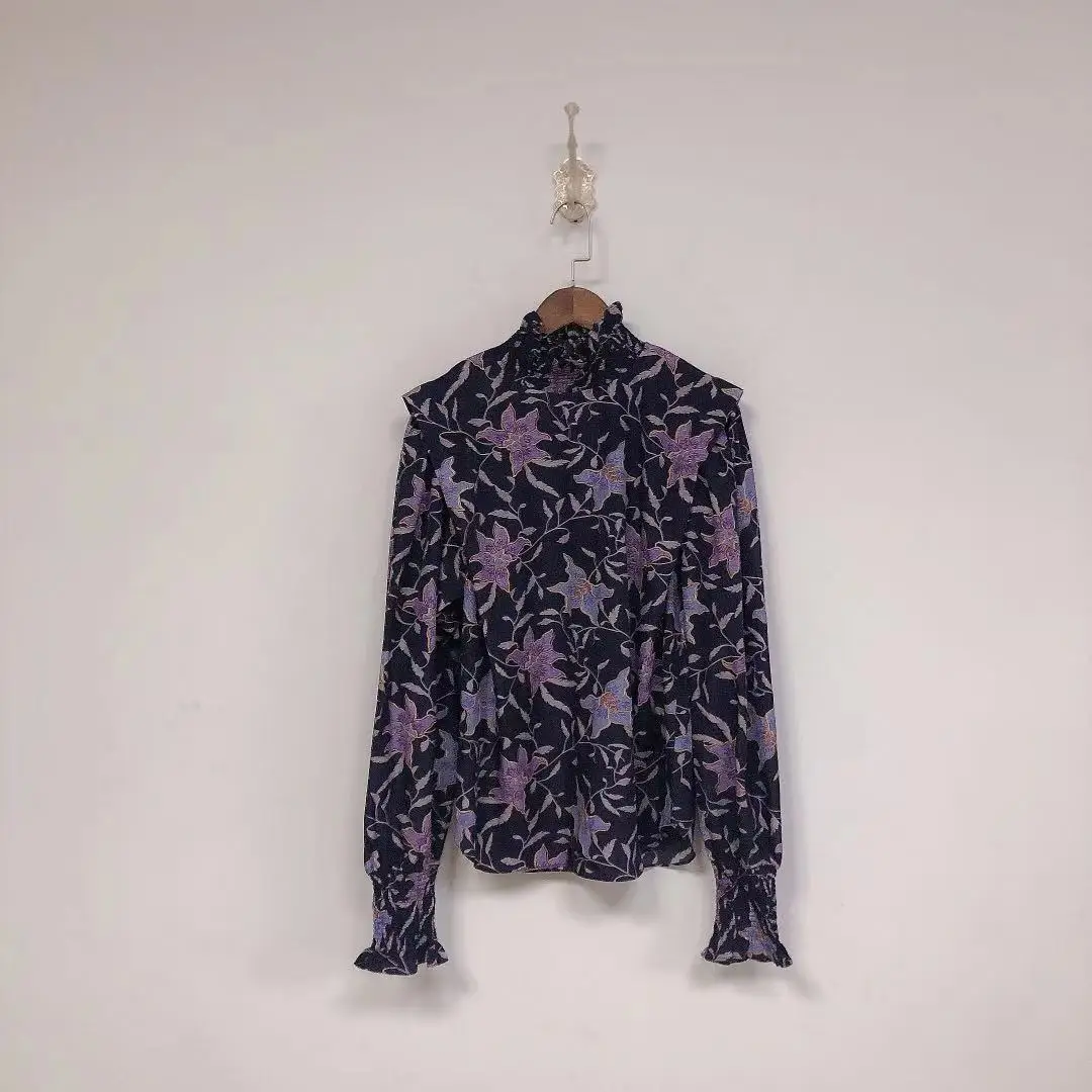 

Women Ruffles Collar Floral Blouse Ladies Puff Sleeve Sweet Spring Summer Shirt and Tops Flowers Print Clothes 2021 New