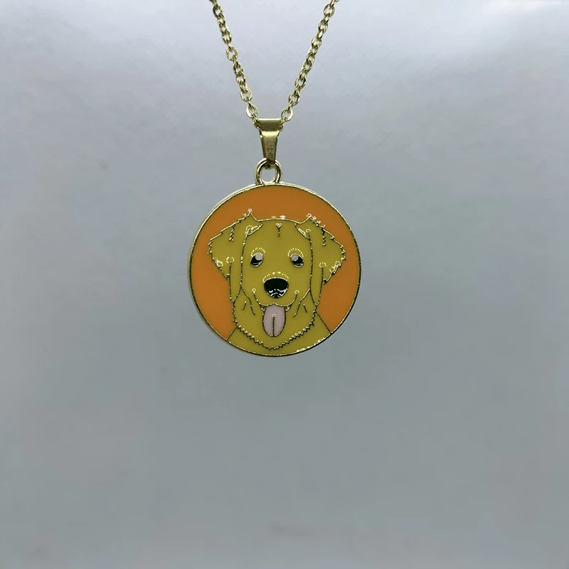 

Yungqi Golden Retriever Round Tag Pendent Necklace Stainless Steel Chain Necklaces For Women Dog Pet Animal Gift Charm Jewelry