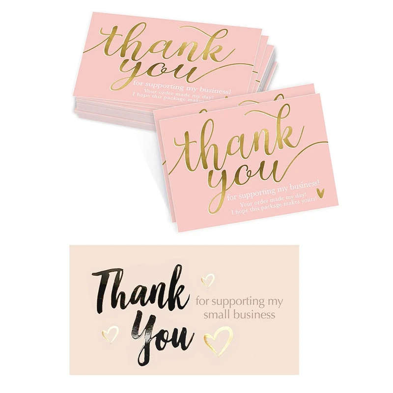 

50 pcs/lot Thank You for Supporting My Small Business Cards Golden Plated Appreciate Greeting Card for Customers Sale Package