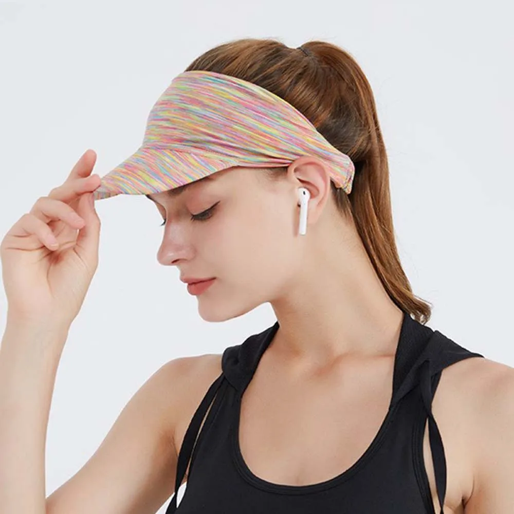 

Summer Sun Visor Headband Women Men Multicolored Striped UV Protection Empty Baseball Hat For Running Cycling Sports