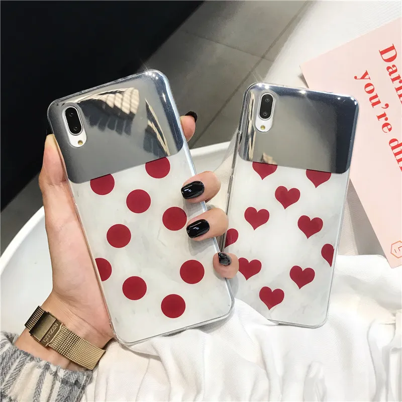 Винтажный зеркальный чехол в горошек для телефона Iphone Xs Max Xr глянцевый мягкий из