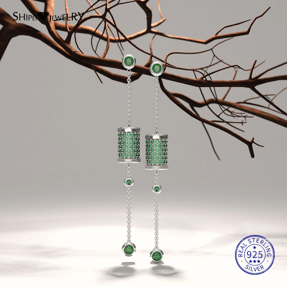 Женские серьги подвески из серебра 100% пробы с сапфировым