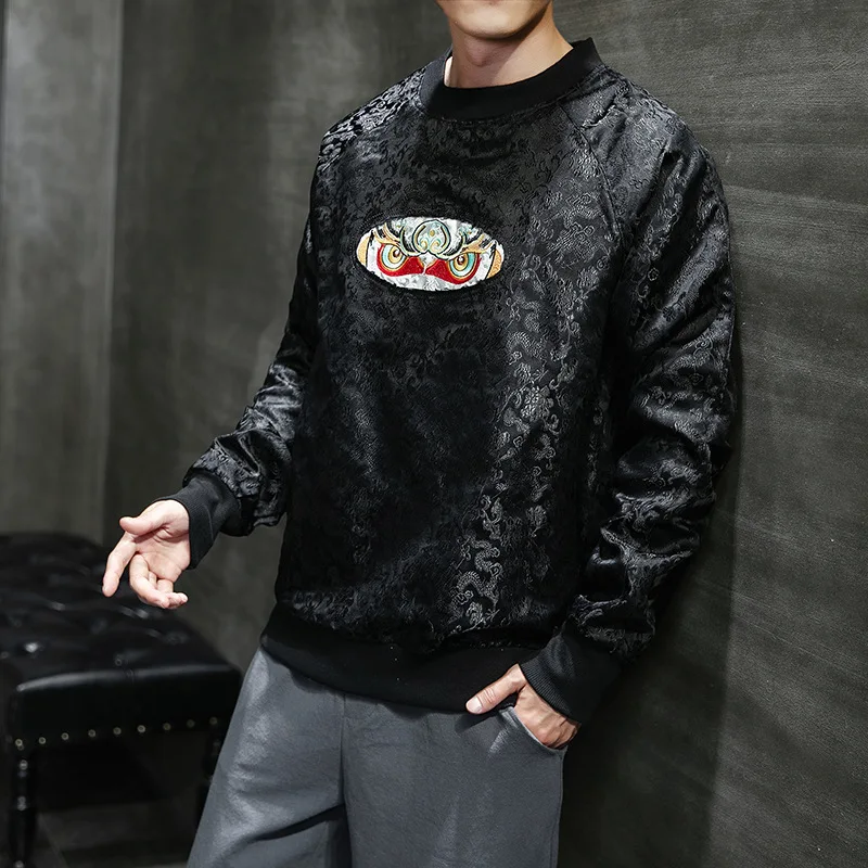 Мужская футболка в китайском стиле для бега с длинными рукавами вышитый дракон