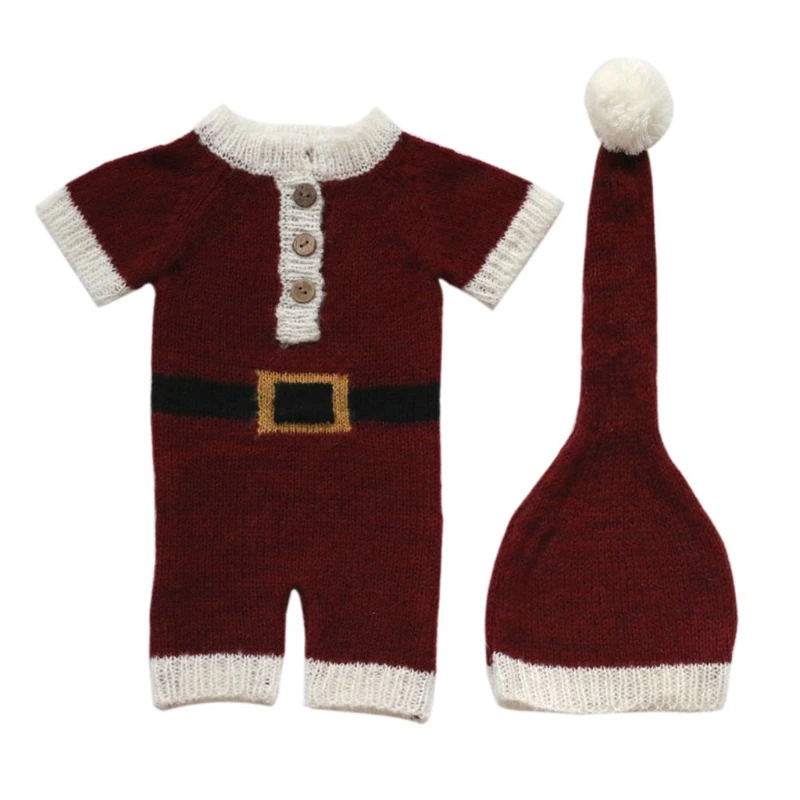 

2 Pcs Newborn Photography Props Crochet Outfit Baby Romper Hat Beanies Set