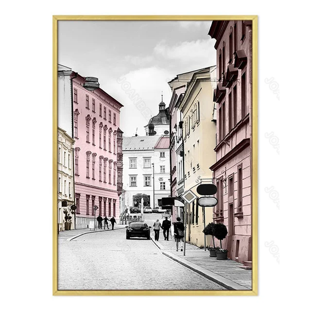 

Decorative Painting European Style Pink Series City Building Road and Rose Landscape Design English Background Poster Living