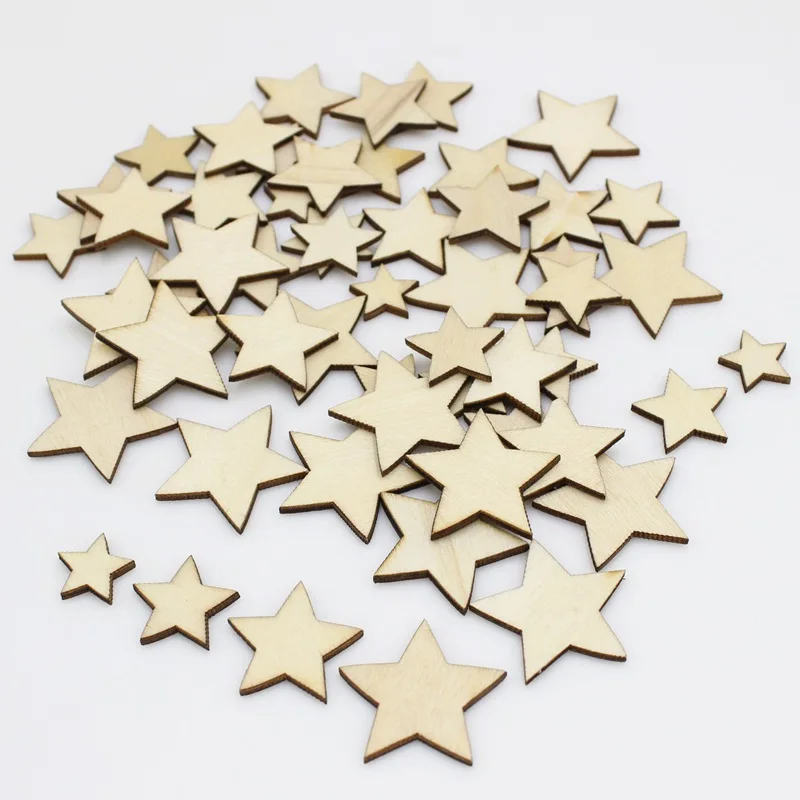 

50Pcs Laser Cut Wood Mixed stars Embellishment Wooden Shape Craft Wedding Decor Wooden Embellishments