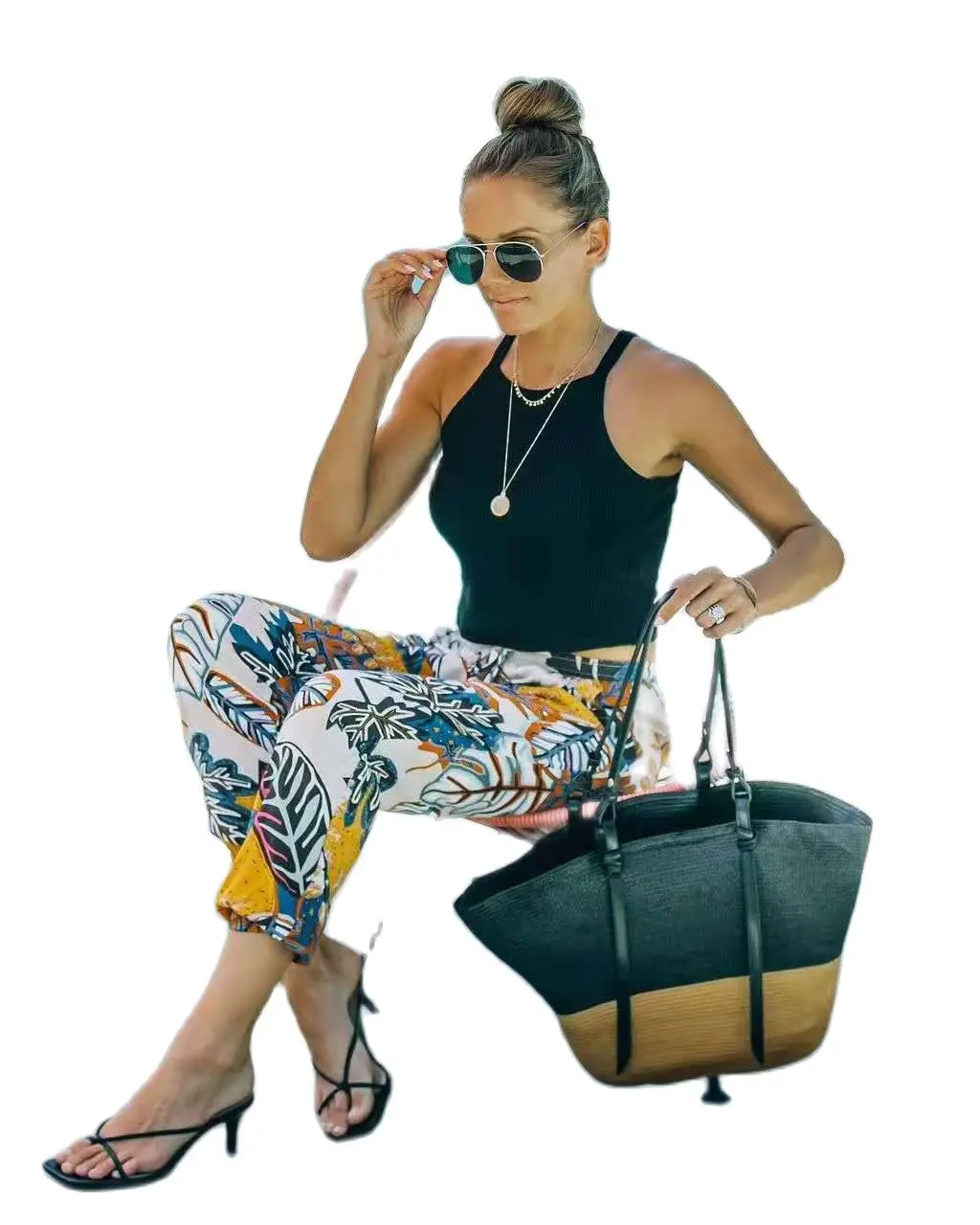 

Summer 2021 Women Cotton Splice Fashion Print With Pockets Long Pants Casual Ladies Lacing Streetwear Large Size 5XL Pant Female