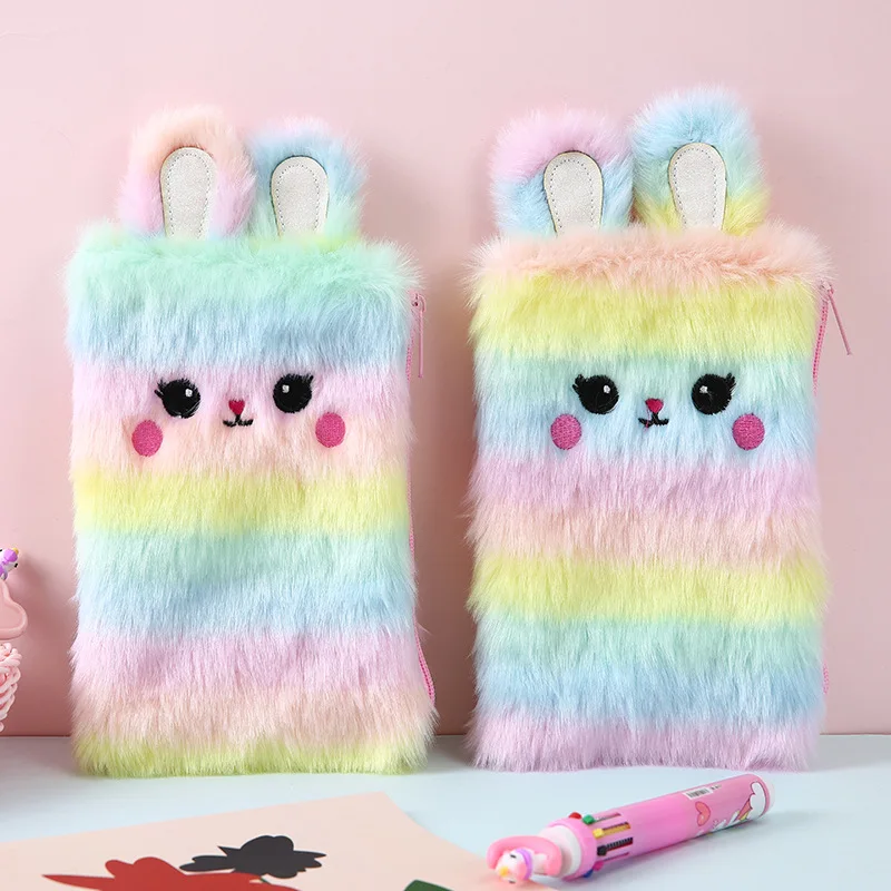 

Kawaii Rabbit Sationary Pencil Case For Student Zipper Small Pen Bag Rainbow Girl Pen Case Gift Organizer