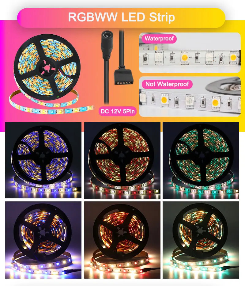 DC12V 5050 Светодиодная лента RGB RGBW RGBWW CCT 60 Светодиодный s/m 5 м с мини РЧ светодиодный контроллер и блок питания набор светодиодных лент