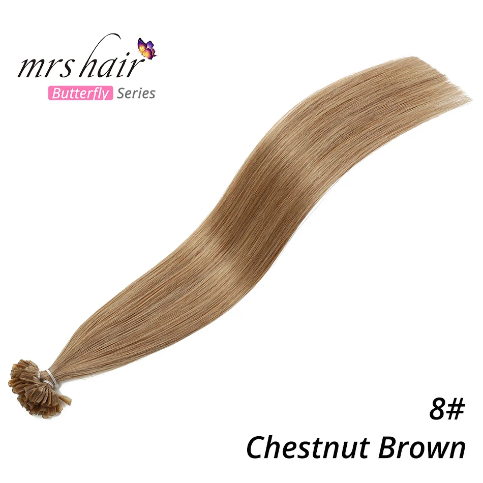 MRS HAIR 0,5 г/шт., 12 дюймов, накладные волосы, прямые, машинные, сделанные волосы Remy Nail, кератиновые, Предварительно Связанные человеческие волосы, 50 шт - Цвет: #8