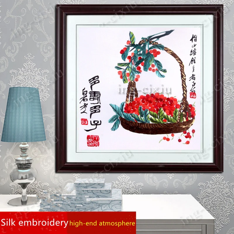 

Mural Su Embroidery Qi Baishi Duozi Longevity Painting Living Room Bedroom Tea Restaurant Entrance Decoration Gift Painting 0125