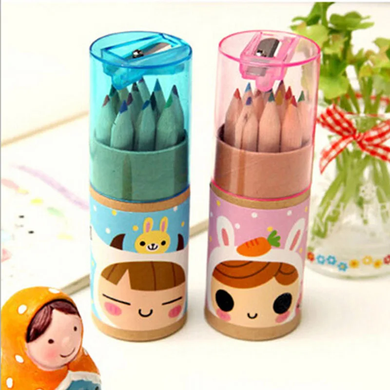 12 шт./лот новые мини акварельные карандаши карандаш для Sharpner Kawaii школьные