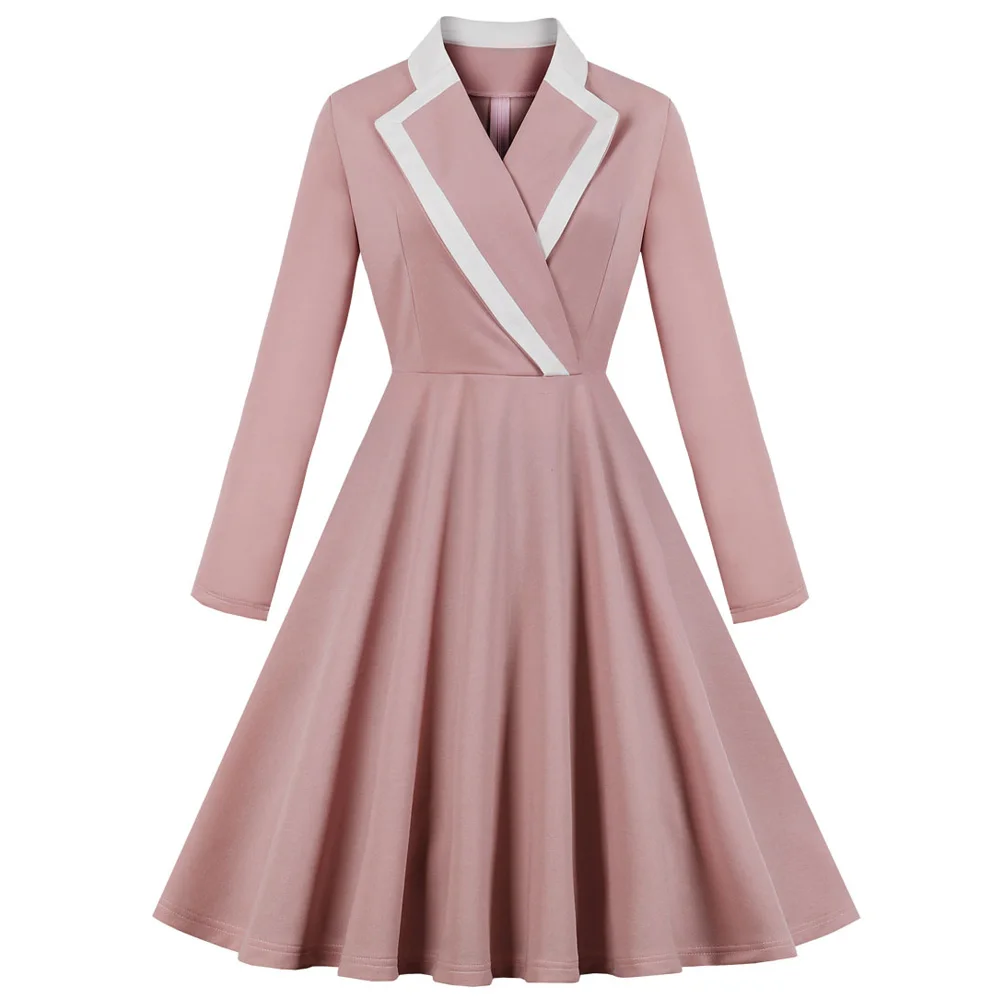 Joineles с длинным рукавом элегантное розовое женское ретро платье запахом
