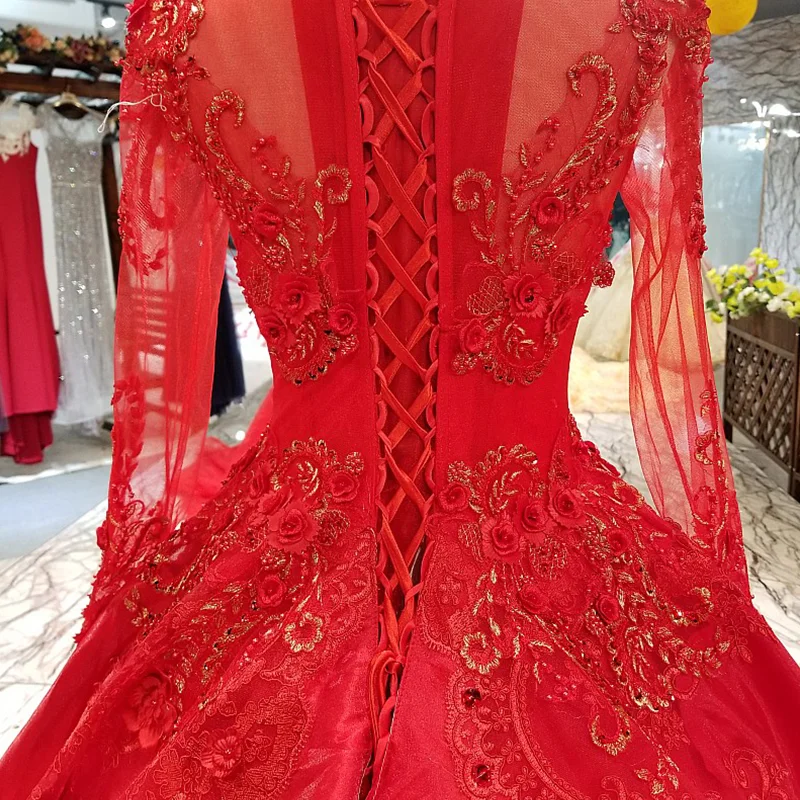 Красные винтажные Свадебные платья LS64449 для невесты с круглым вырезом и длинным