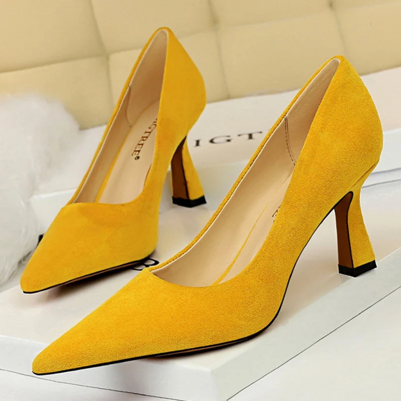Фото 2020 женские желтые туфли на высоком каблуке 7 5 см размера плюс свадебные лодочки