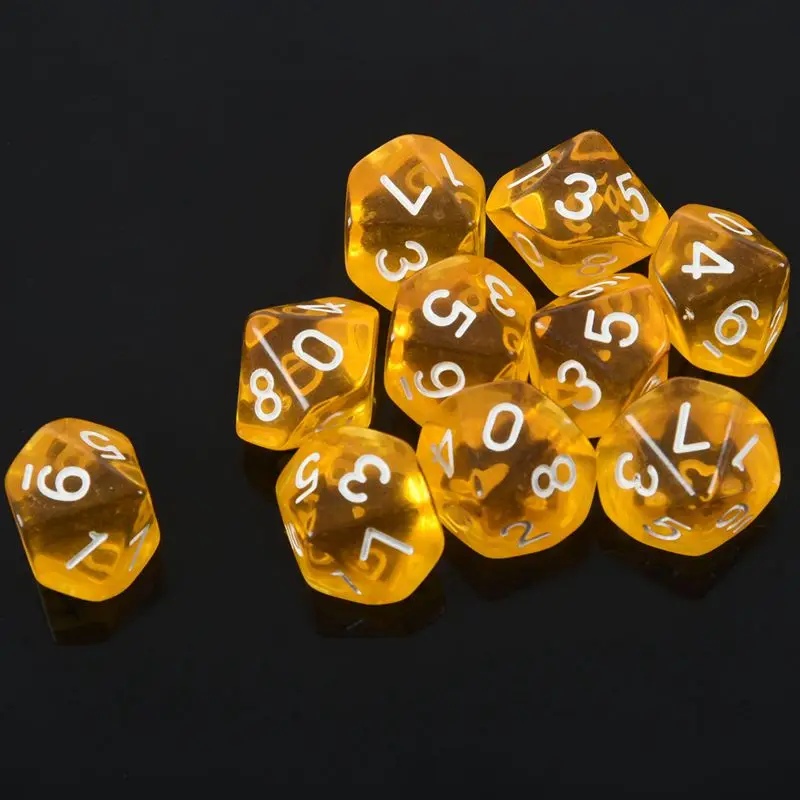 10-Dices D10 10-сторонняя игральная кость из драгоценного камня для РПГ Подземелья и Драконы настольные игры прозрачный желтый