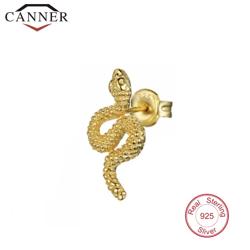 

925 Sterling Silver Punk Snake Stud Earrings for Women Simple Gold Silver color Studs Female Fashion Minimalist Jewelry