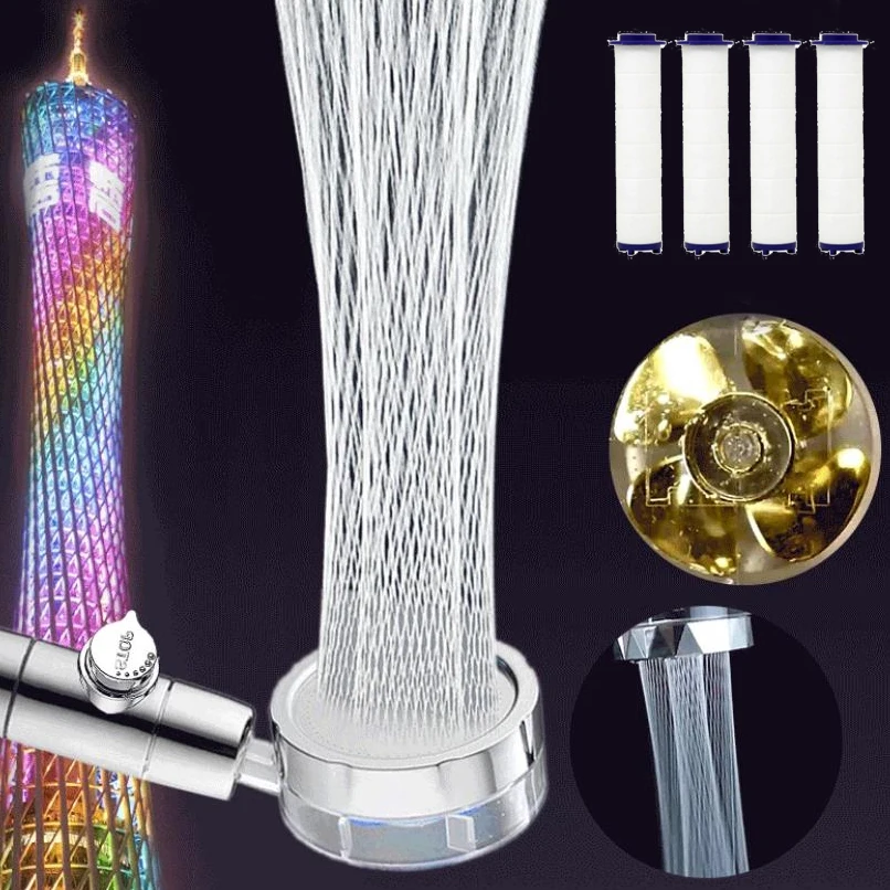 

Turbo Rotating Shower Head Water Saving Flow 360 Degrees Rotating with Filter Small Fan High Pressure Spray Nozzle Bathroom Tool