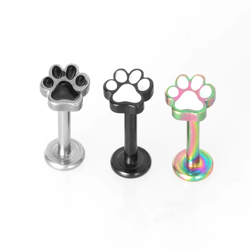 

1PC Paw Labret Lip Ring Piercing Bar Stud Ear Cartilage Earring Internally Threaded Tragus Helix Monroe Women Body Jewelry 16G
