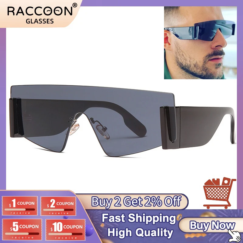 

2022 Punk Cat Eye Sunglasses Women Luxury Brand Rimless One Piece Lens Sun Glasses Men Fashion Wide Leg Hip Hop Eyewear Shades