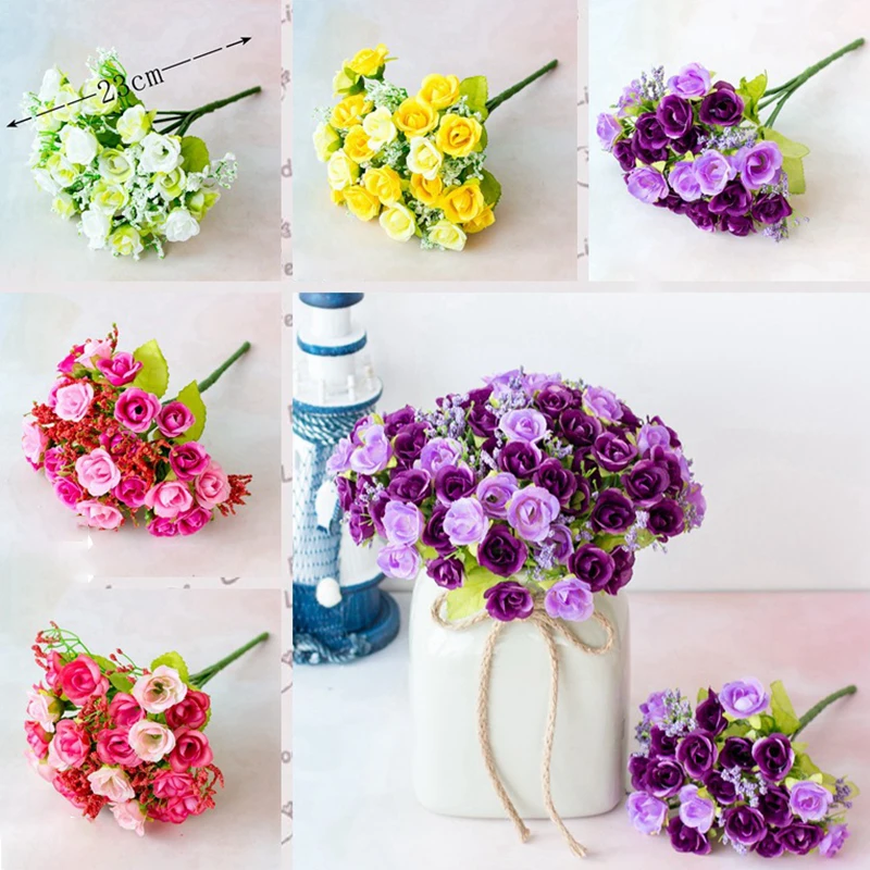 

7fork Silk Rose Artificial Flowers Fake Bouquet Buch Wedding Home Party Decor
