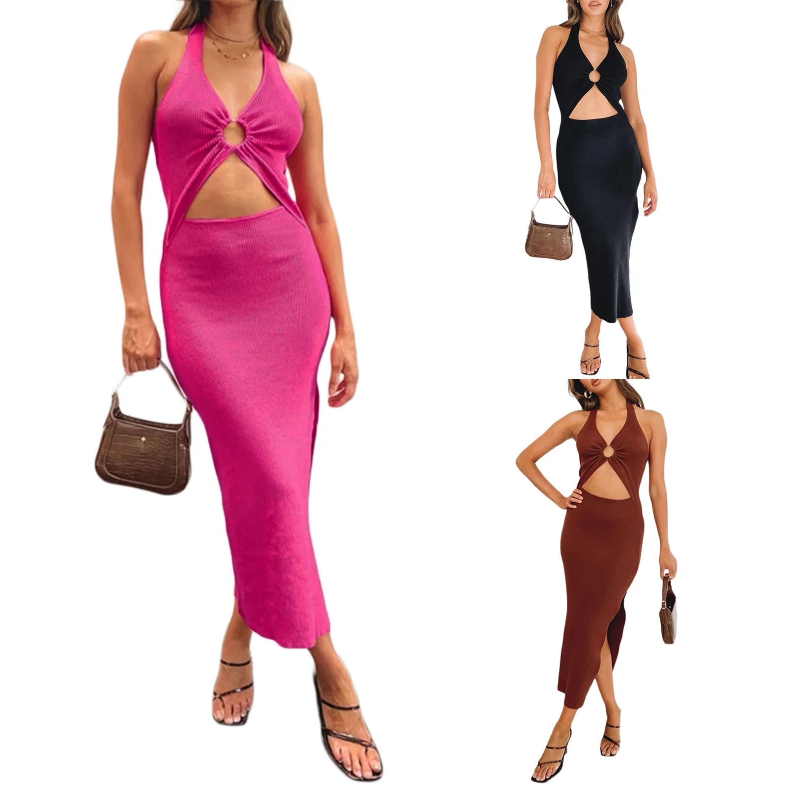 

Новое Сексуальное женское платье, однотонные облегающие платья без рукавов с открытой спиной и вырезами, Клубная одежда, женская одежда