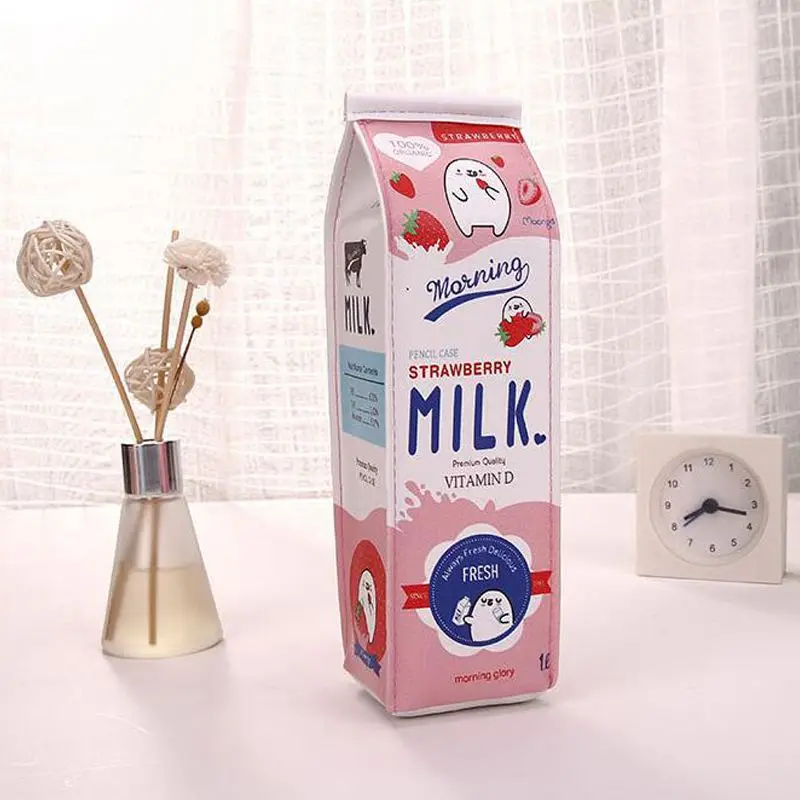 

New Creative Simulation Of Milk Cartoon Pencil Case Cute PU Pen Bag Stationery Pouch for Student School Supplies
