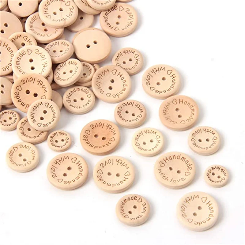 

50/100PCS Natural Color 2 Holes Wooden Buttons Handmade Love Letter Wood Button Craft DIY Baby Apparel Accessories Wholesale