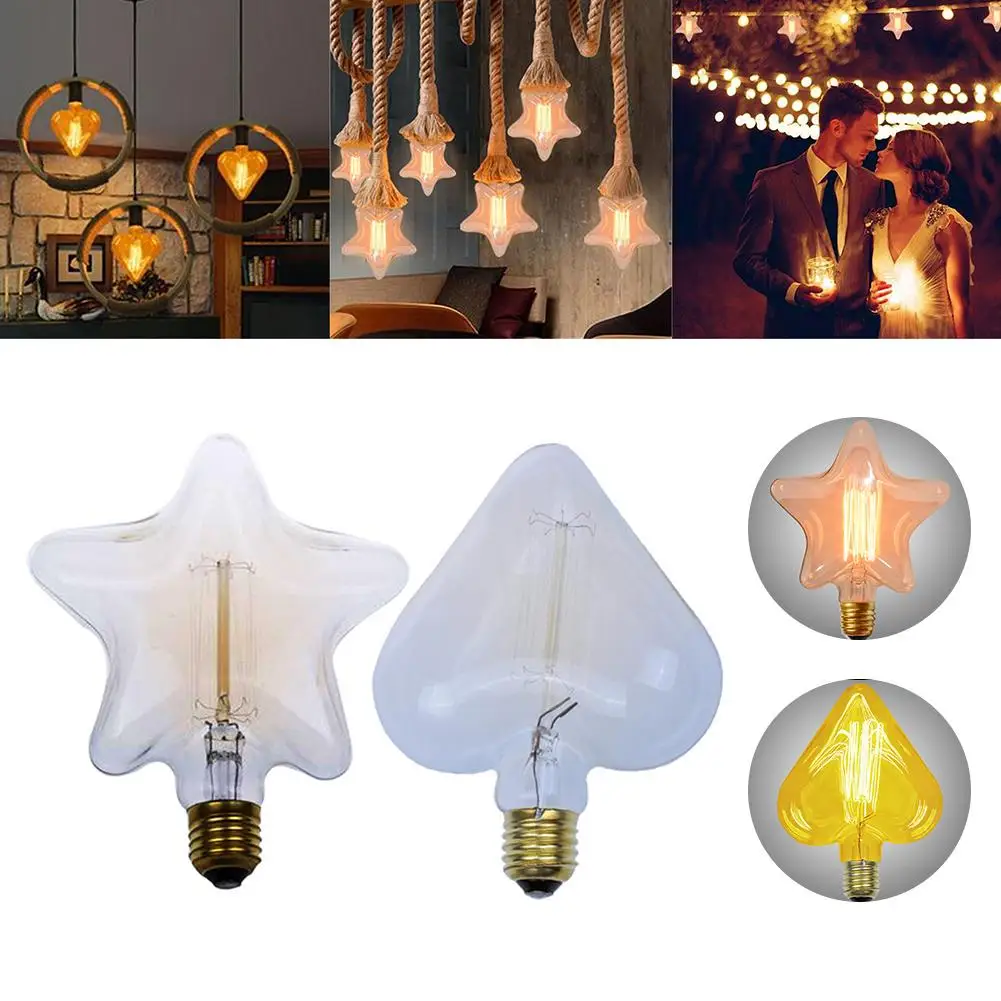 

E27 Retro Edison Bulb Star Heart Shaped Beautiful High Brightness Bulb Glass Warm White Light Beautiful And Elegant