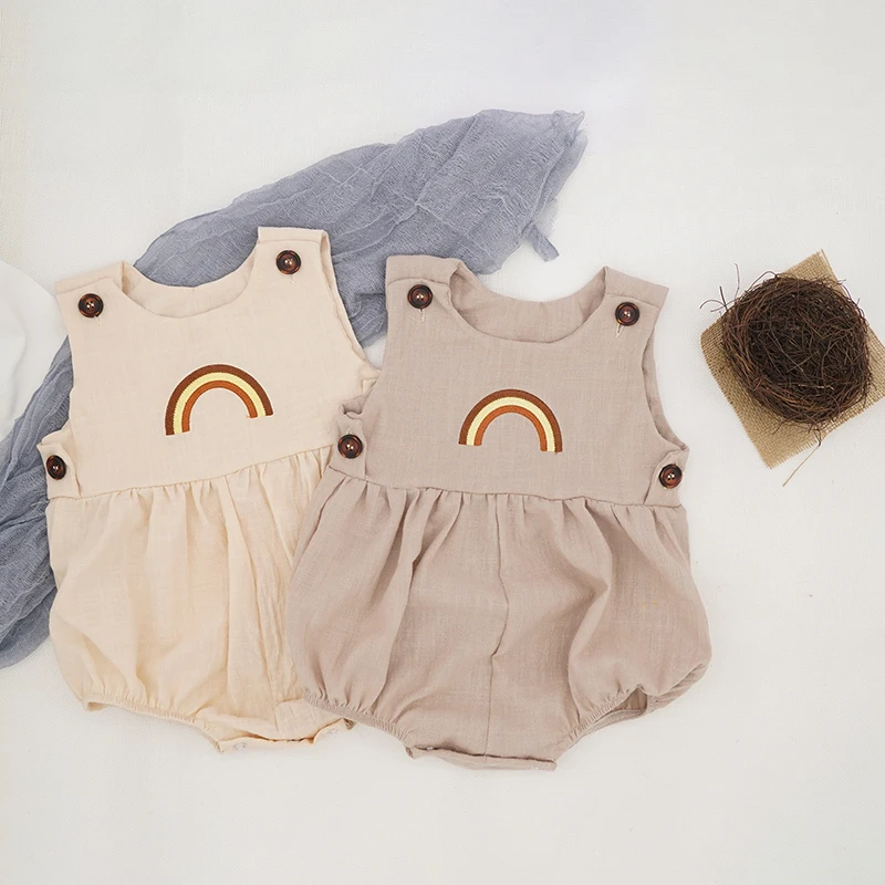 

Summer Newborn Bodys Baby Girl Romper Fashion Cute Rainbow Print Toddler Boys Rompers Infant Baby Clothes Sleeveless Jumpsuits