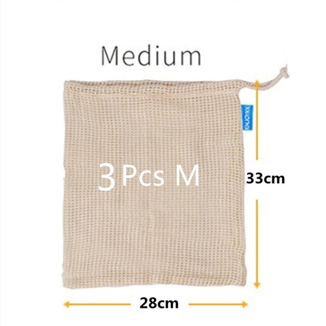3pcs-M 3 шт многоразовые хлопковые сетки производят сумки для овощей фруктов Кухня моющиеся хранения крутящееся насекомое 3 размера Avilable - Цвет: 3pcs-M