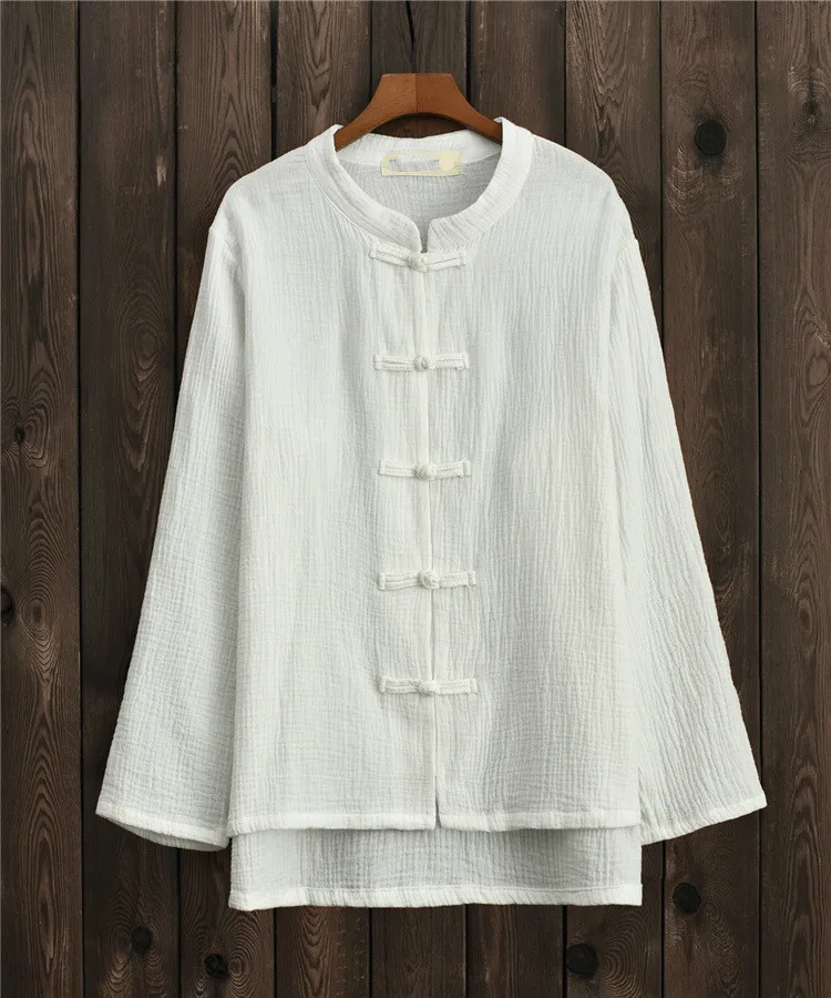 

Cotton Linen Women Shirt Spring Chinese Style Ramie Pleated Female Cardigan Loose Vintage Ladies Tops Retro Girl White Blouse
