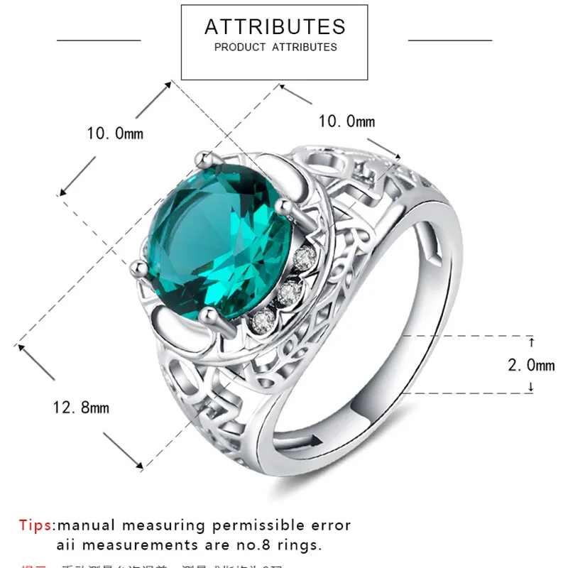 925 серебряные кольца с зеленым цирконием полые кубическим для женщин оправа в