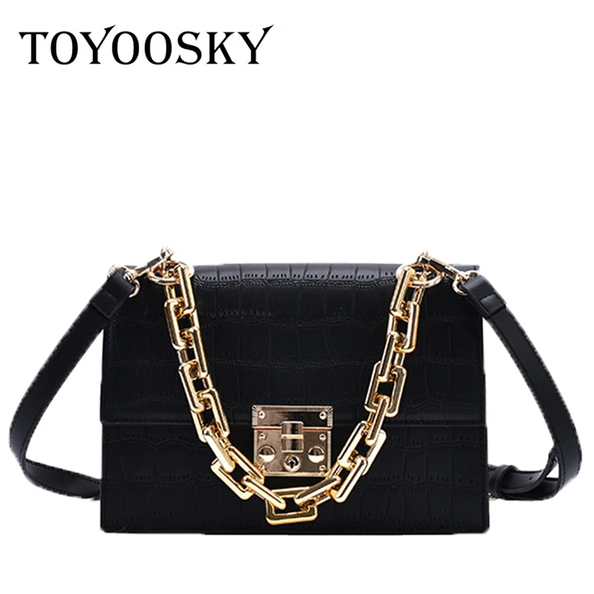 

TOYOOSKY Thick Chain Small PU Leather Flap Bags Stone Pattern Women Handbag 2020 Branded Trend Women's Designer Crossbody Bags