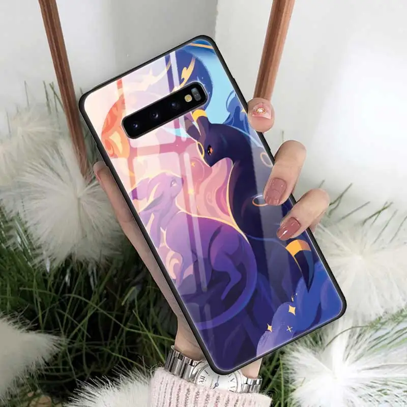 Чехол из закаленного стекла с рисунком eevee для samsung Galaxy S10 S10e S9 S8 Note9 Note 10 Plus 5G A50 A30 края из ТПУ