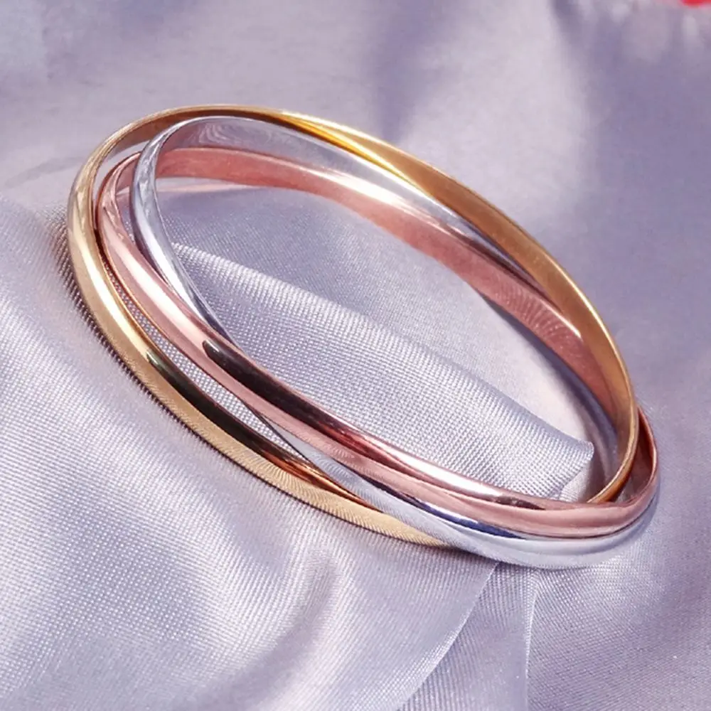 

Fashion Hot Tricolour Stainless Steel Women Charm Cuff Bangle Bracelet