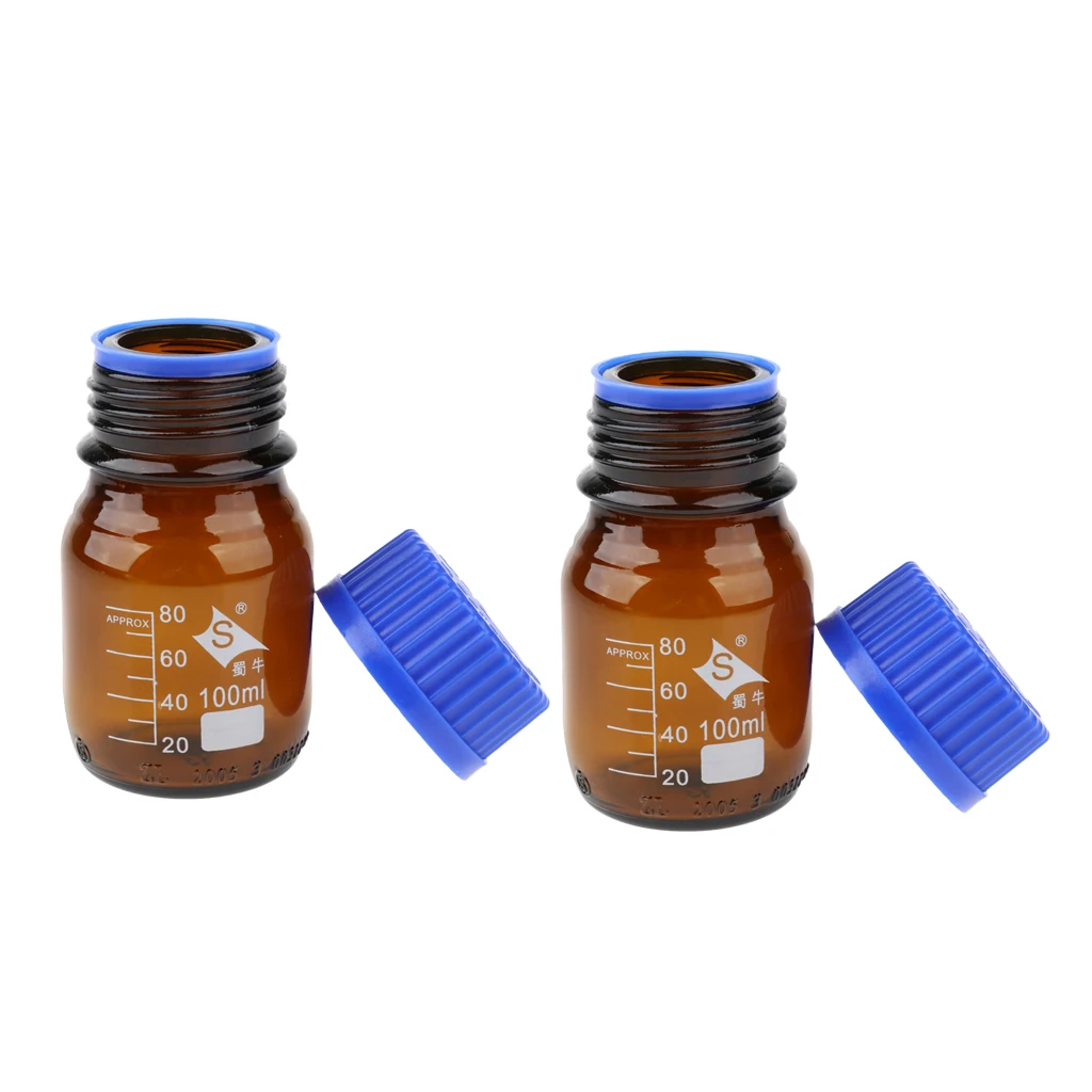 2 шт. стеклянный реагент бутылка боросиликатного синего цвета с винтовой крышкой