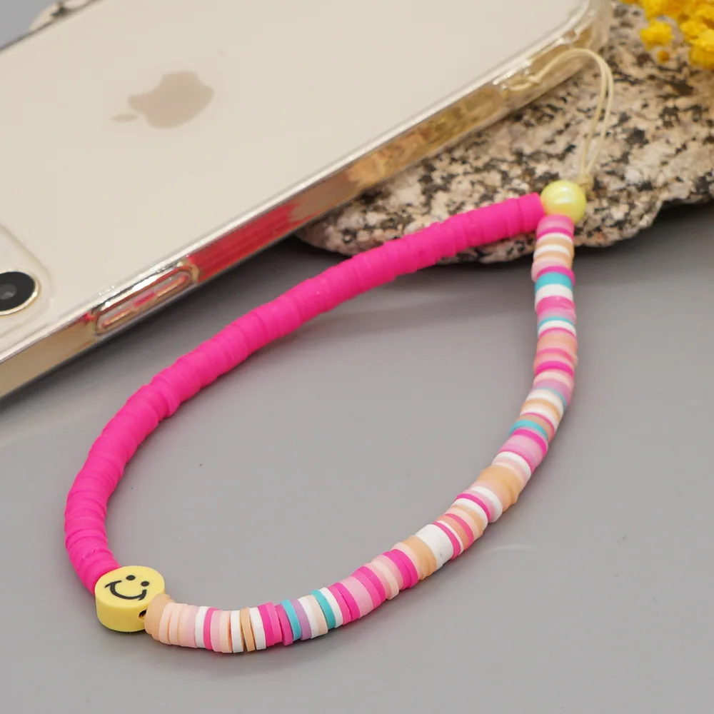 2021 new phone charm beads lanyard mobile chains telephone jewelry for women smiley face strap hangs phone accessories free global shipping