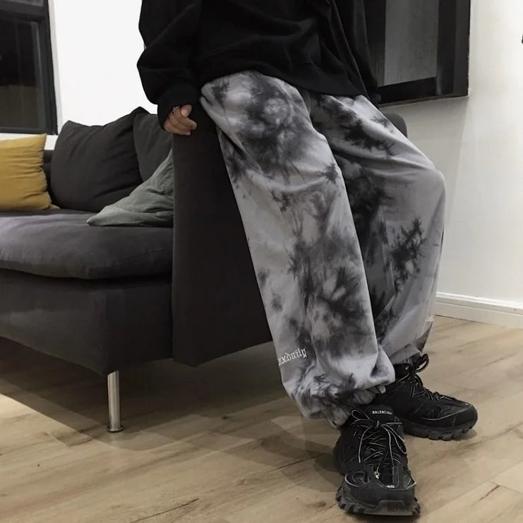 

Elastic Waistband Loose Harem Embroidery Tie Dye Contrast Jogger Pant Women Man Streetwear Korean Harajuku Punk Hip Hop