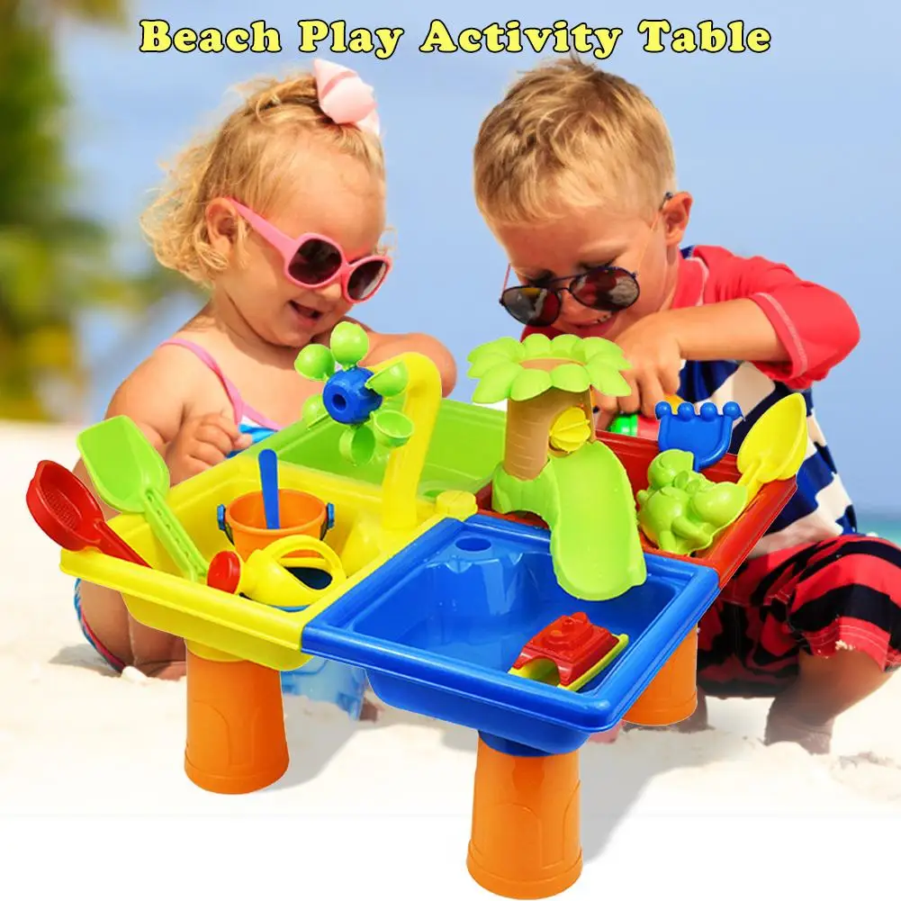 

Beach Play Activity Table Kids Durable Realistic Sand and Water Table with Cover Educational Games Toy for Outdoor Indoor