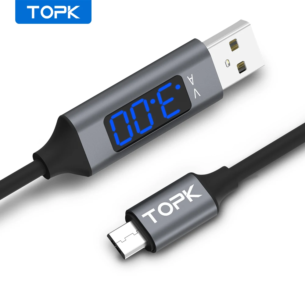 Кабель Micro USB TOPK 1 м с дисплеем напряжения и тока usb кабель для синхронизации данных