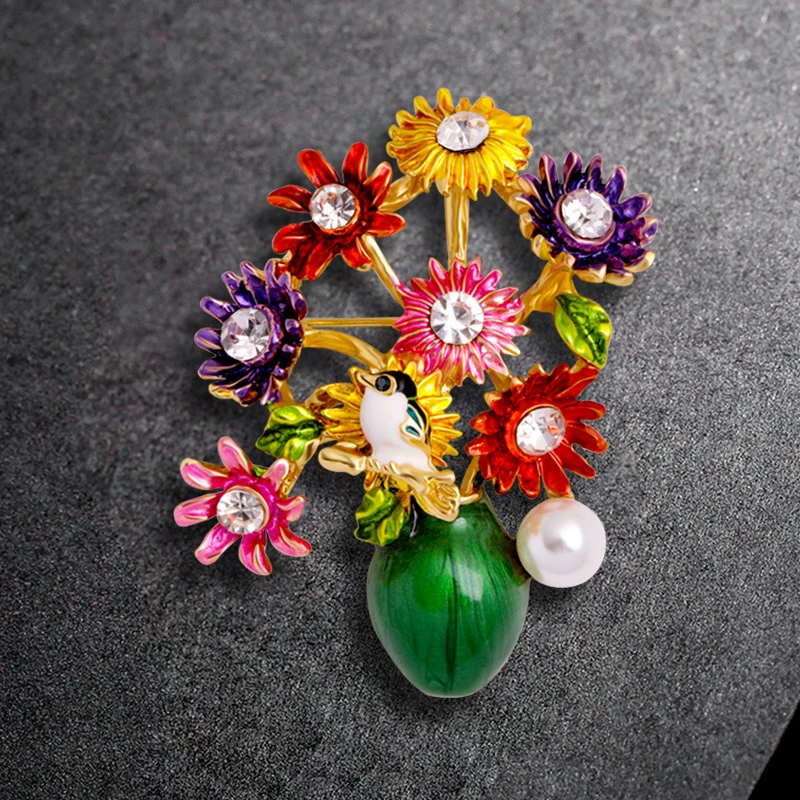 Подсолнух ваза дизайн Винтажная брошь с булавкой элегантный костюм кардиган