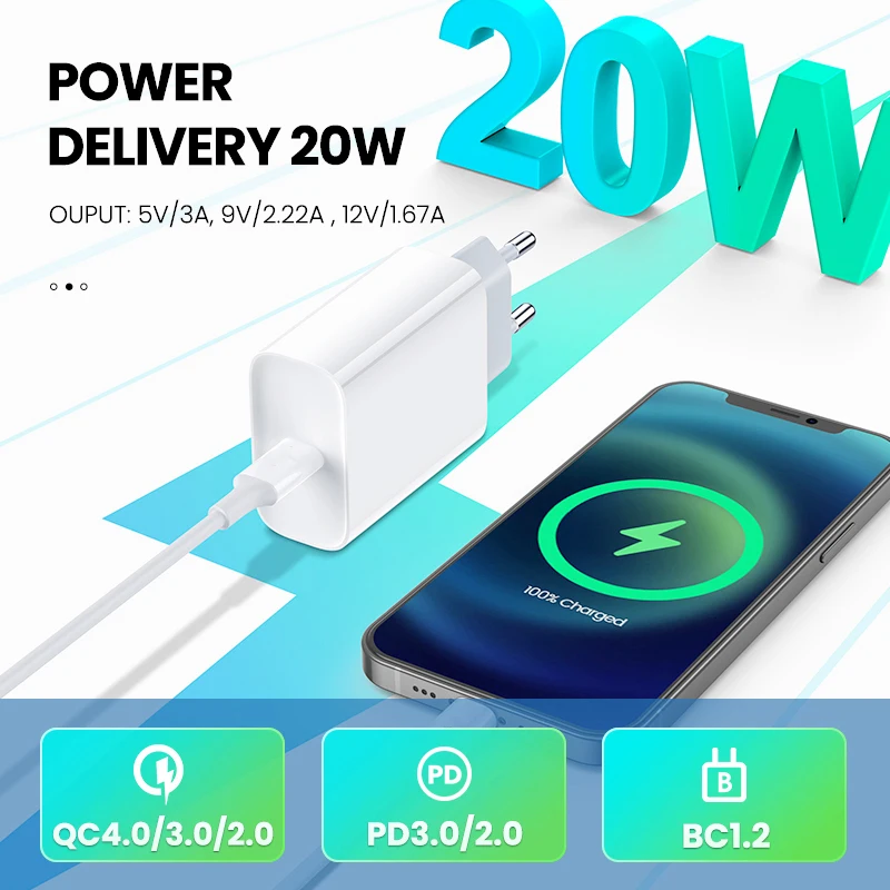 Быстрое зарядное устройство BaySerry PD 4 0 3 USB C для iPhone 12 Pro Max 20 Вт быстрое с
