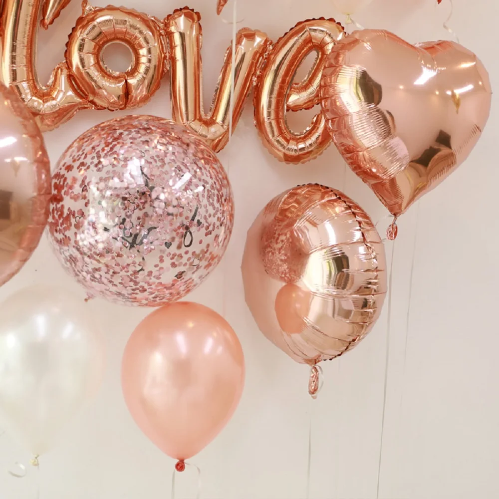 5 шт./лот 18 дюймовые воздушные шары из розового золота 4D с сердцем золотым