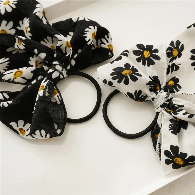 

Girls Bowknot Long Streamer Elastic Hair Band Vintage Hair Rope Summer Spring Daisy Female Hair Scrunchies Hair Accessories