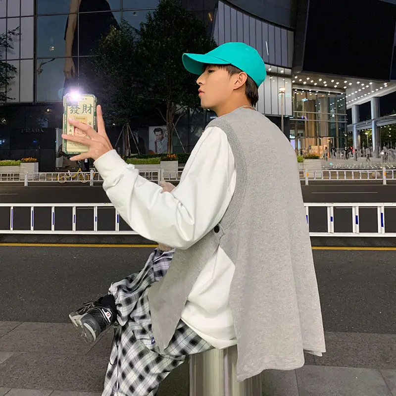 Осенний корейский свитер жилет мужской Модный повседневный вязаный пуловер с