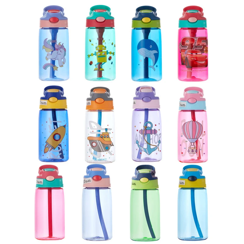 

480ml Cartoon Plastic Cup Kids Straw Cup Students Learning Cup Drinking Water Bottle Bottle New Teapot Kettle 20 Styles