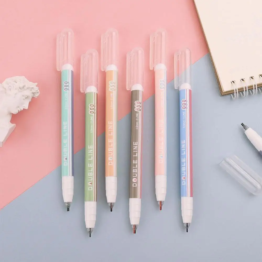 

6pcs/set Morandi Color Double Line Fluorescent Marker Highlighter Line Pen Pen Outline Color Double Glitter Outline Fluores X1J8