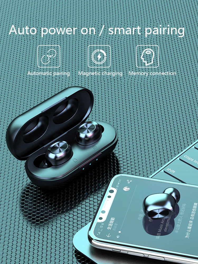 Сенсорные спортивные беспроводные наушники, 3D стерео Bluetooth наушники, мини водонепроницаемые наушники с шумоподавлением, наушники с зарядным устройством
